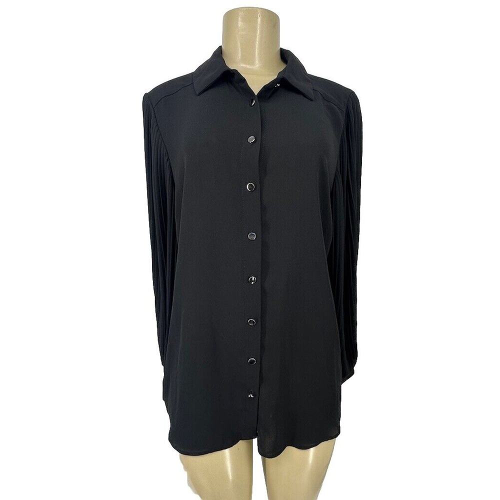 Tahari Black Button-Down Long Sleeve Shirt